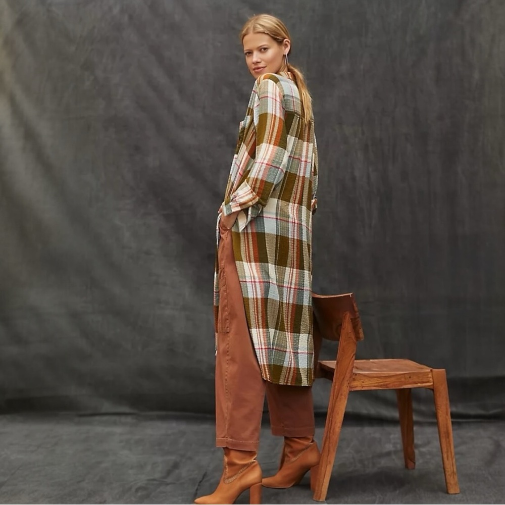 ANTHROPOLOGIE Pilcro Side-Slit Maxi Tunic Buttondown Plaid